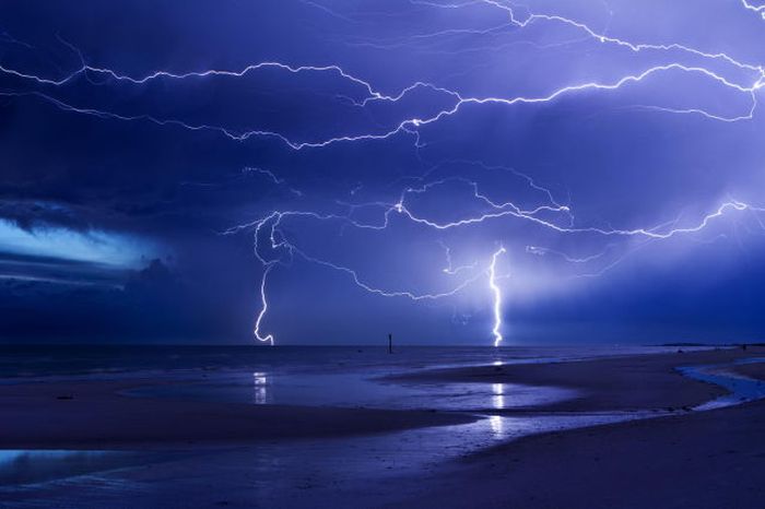 lightning over beach