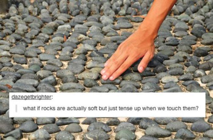 tumblr - dazegetbrighter what if rocks are actually soft but just tense up when we touch them?