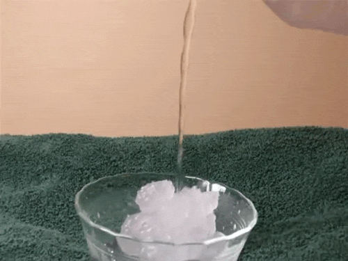Supercooled water freezes on contact with ice
