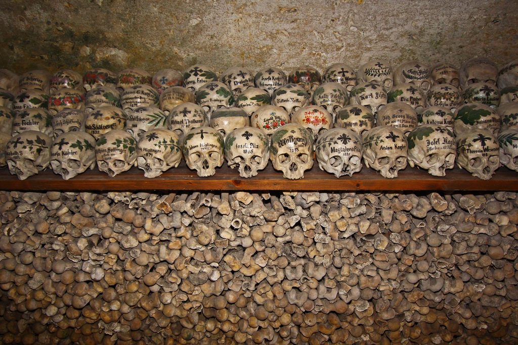 Skulls at Charnel House in Hallstatt, Austria