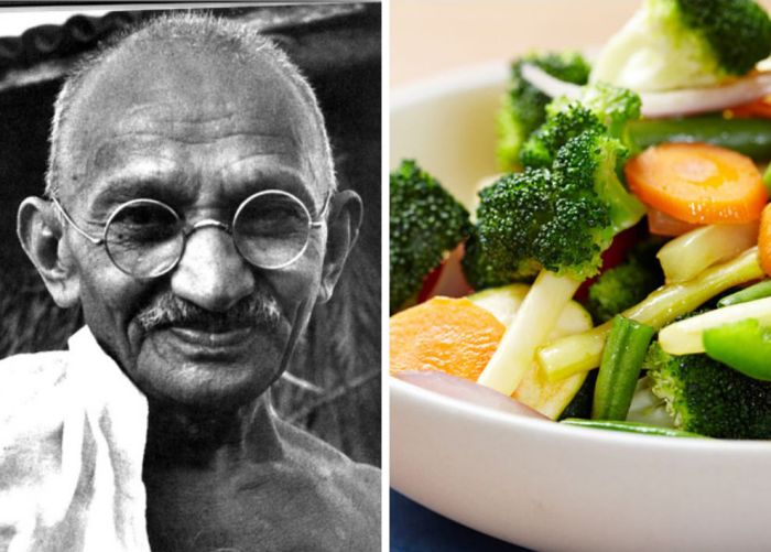 Mahatma Gandhi Cooked vegetables, orange, goats milk and ginger, sour lemons, strained butter and aloe juice.