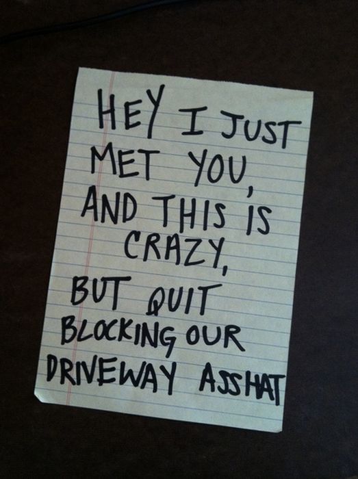 sign - Hey I Just Met you And This Is Crazy, But Quit Blocking Our Driveway Ass Hat