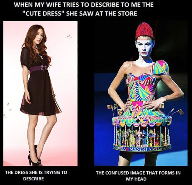memes - circus dress - When My Wife Tries To Describe To Me The "Cute Dress" She Saw At The Store wa Arora Mansharorama The Dress She Is Trying To Describe The Confused Image That Forms In My Head