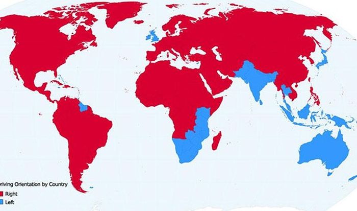 This time the countries in red drive on the right side of the road