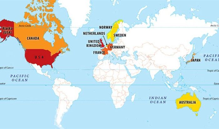 This map shows the world's largest donors of foreign aid