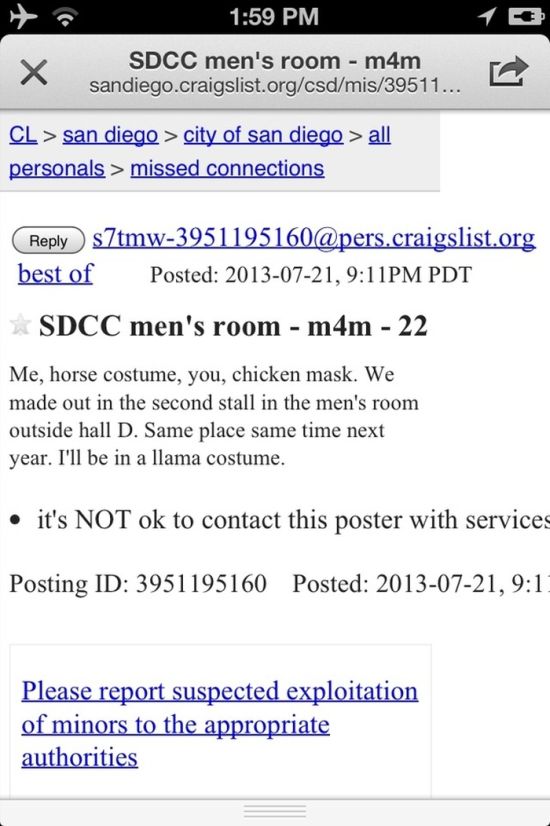 contact form book a visit - 13 Sdcc men's room m4m sandiego.craigslist.orgcsdmis39511... Cl > san diego > city of san diego > all personals > missed connections s7tmw3951195160.craigslist.org best of Posted , Pm Pdt Sdcc men's room m4m 22 Me, horse costum