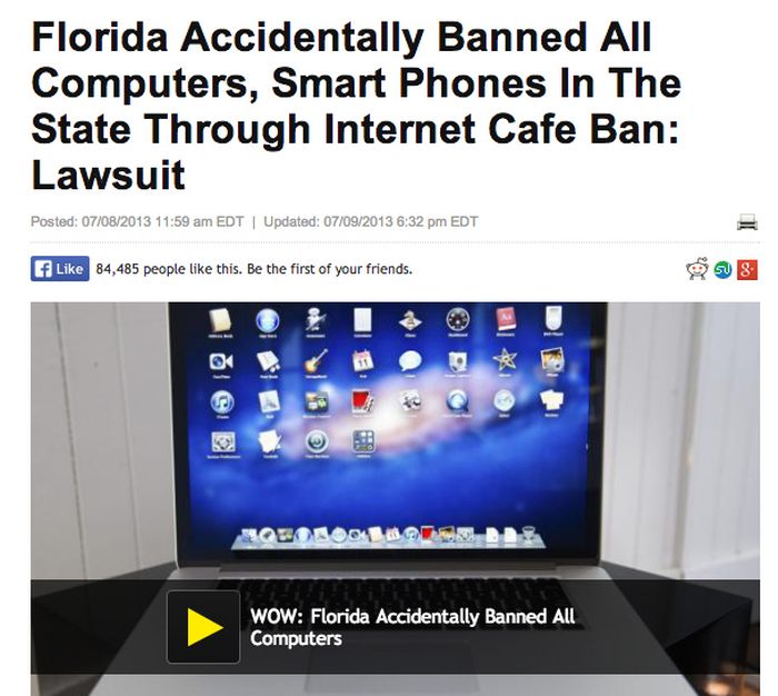 multimedia - Florida Accidentally Banned All Computers, Smart Phones In The State Through Internet Cafe Ban Lawsuit Posted 07082013 Edt | Updated 07092013 Edt f 84,485 people this. Be the first of your friends. Wow Florida Accidentally Banned All Computer