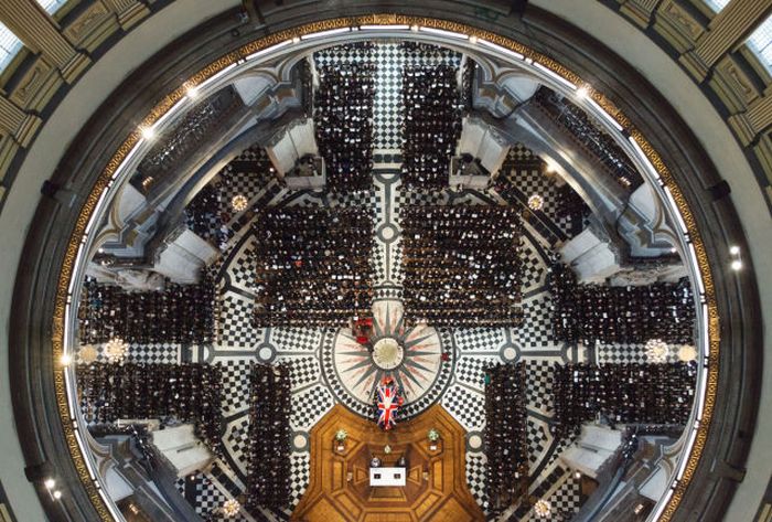 Guests take their seats during the Ceremonial funeral of former British Prime Minister Baroness Thatcher at St Paul's Cathedral in London, England.