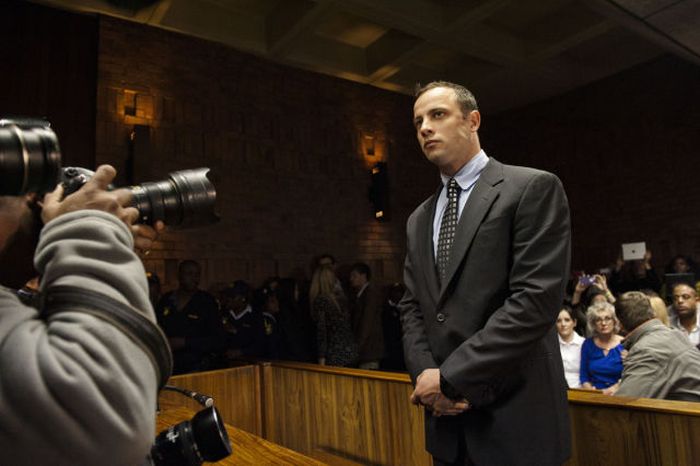 Oscar Pistorius appears in the Pretoria Magistrates court in Pretoria, South Africa. Pistorius is accused of the murder of Reeva Steenkamp. This is Pistorius's first appearance ahead of his murder trial.