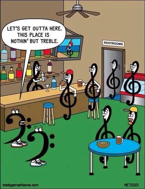 bass jokes - Let'S Get Outta Here. This Place Is Nothin' But Treble. Restrooms Booooo Dos co Li metzgercartoons.com Metzger