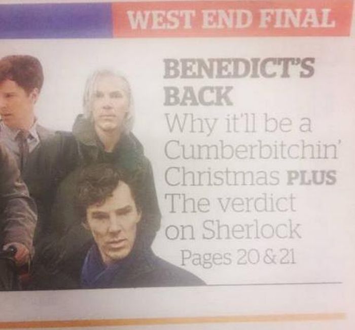 album cover - West End Final Benedicts Back Why it'll be a Cumberbitchin Christmas Plus The verdict on Sherlock Pages 20 & 21