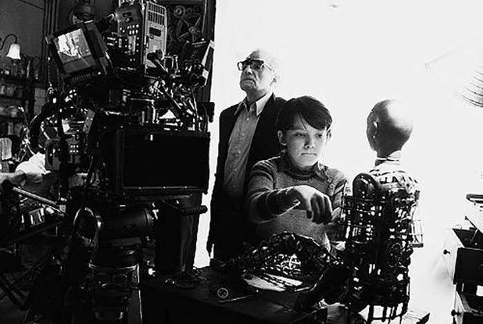 Martin Scorsese and Asa Butterfield filming Hugo 2011