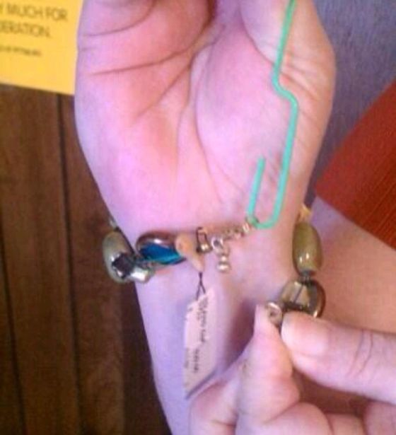 Use a paperclip to help fasten bracelets.