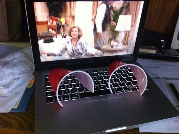 Cut a SOLO cup in half to amplify your laptop speakers.
