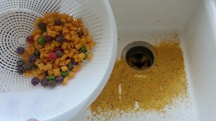 Hate cereal dust you monster? Use a colander.