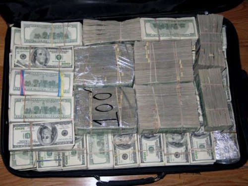 This briefcase alone contained just over a half million dollars