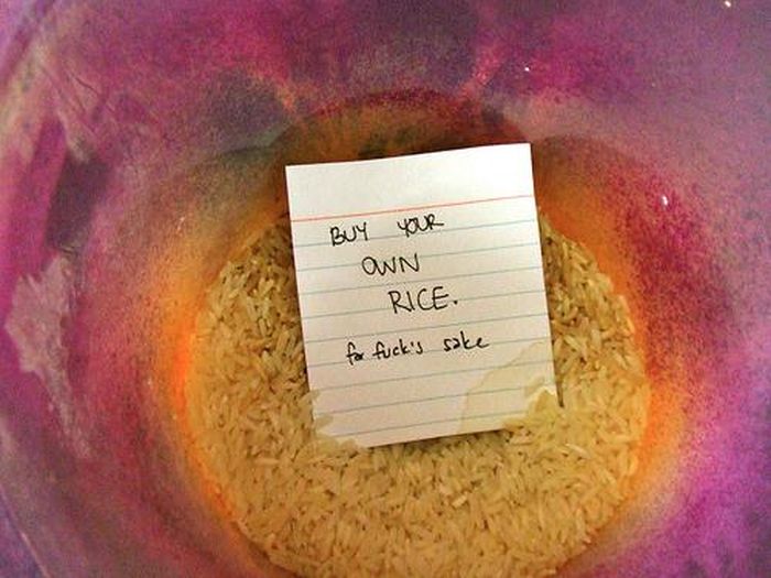roommate lying stealing food - Buy Your Own Rice. for fuck's sake