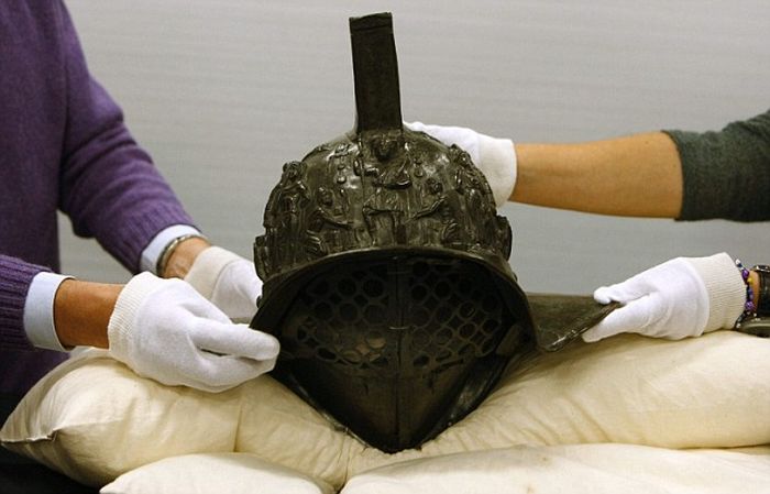 Roman gladiator helmet discovered in Pompeii 79 AD
