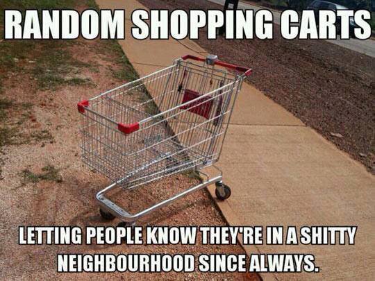 welcome to the ghetto - Random Shopping Carts Letting People Know They'Re In A Shitty Neighbourhood Since Always.