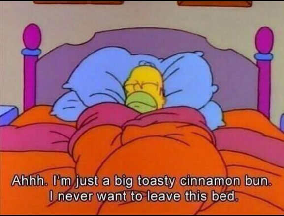 simpsons cinnamon bun - Ahhh. I'm just a big toasty cinnamon bun. I never want to leave this bed.