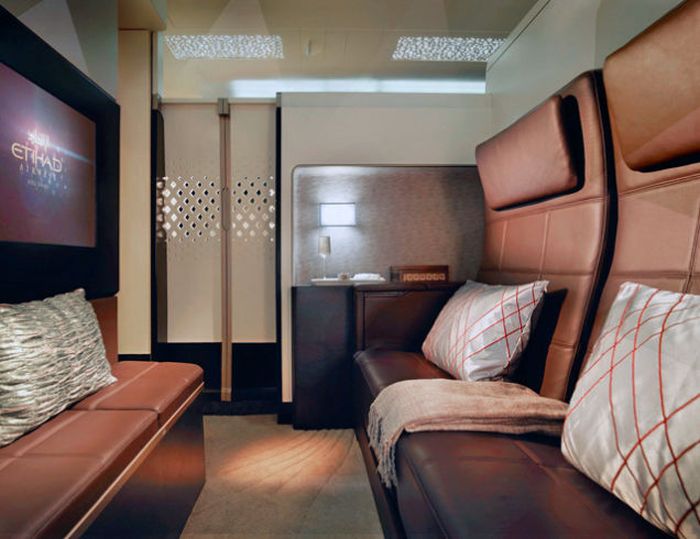 Etihads New Residence First Class  Airbus A380The first class Residence will cost around 20,000 for a one way ticket, and comes with a private living room, a bedroom with full-size bed, and a private bathroom. Each plane only has one Residence and several smaller Apartments.