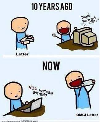 times have changed - 10 Years Ago Ding!!! Youve got mail Letter Now 436 unread emails Omg! Letter W 428511