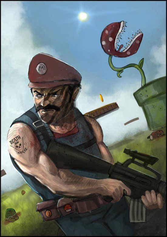 Mario was originally supposed to carry a rifle and a laser gun, ride rockets, and generally be a lot more badass.