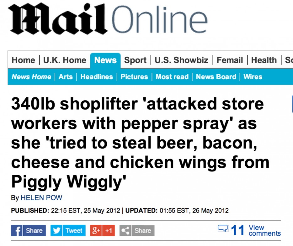 daily mail - Mail Online Home | U.K. Home News Sport | U.S. Showbiz | Femail | Health Sc News Home Arts Headlines Pictures Most read News Board Wires 340lb shoplifter 'attacked store workers with pepper spray' as she 'tried to steal beer, bacon, cheese an