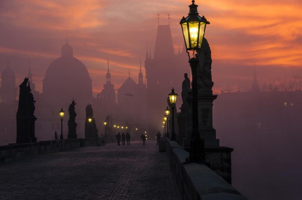The Charles Bridge in Prague, Czech Republic, is steeped in romantic mystery