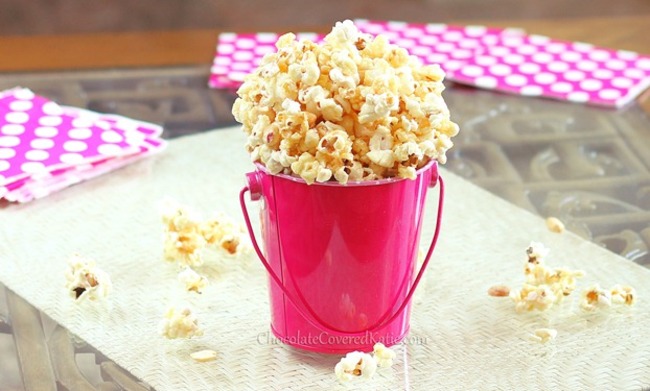 No-bake caramel corn! This recipe from Chocolate Covered Katie is so easy, you can do it together, during the party, and won't have to worry about burning the house down. It's even more fun if you air pop the corn!