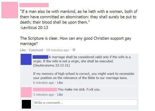 memes - comebacks for transphobic comments - "If a man also lie with mankind, as he lieth with a woman, both of them have committed an abomination they shall surely be put to death; their blood shall be upon them." Leviticus The Scripture is clear. How ca