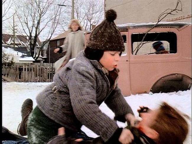 According to actor Peter Billingsley the actor playing Ralphie, every angry, mumbled word in his fight with Farkas was scripted.