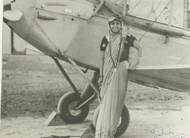 Sarla Thakral, 21 years old, the first Indian woman to earn a pilot license. 1936