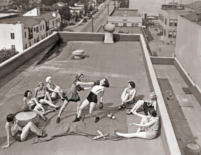 Women boxing on a roof in LA. 1933