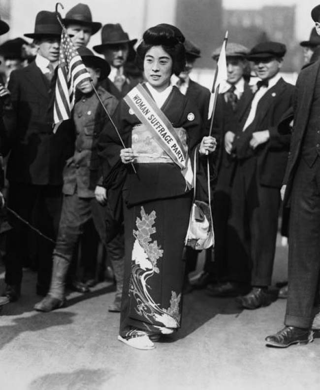 Komako Kimura, a prominent Japanese suffragist at a march in New York. October 23, 1917