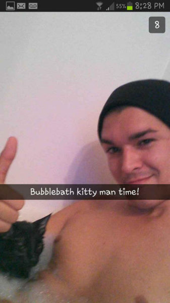 snapchat cringiest snapchats - 55% Bubblebath kitty man time!
