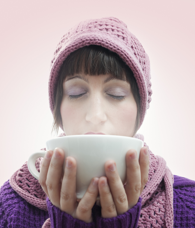 Once you're bundled up, sip on something hot. Drink lots of tea, coffee, hot chocolate and other warm liquids including soup! will raise your body temperature in a jiffy.