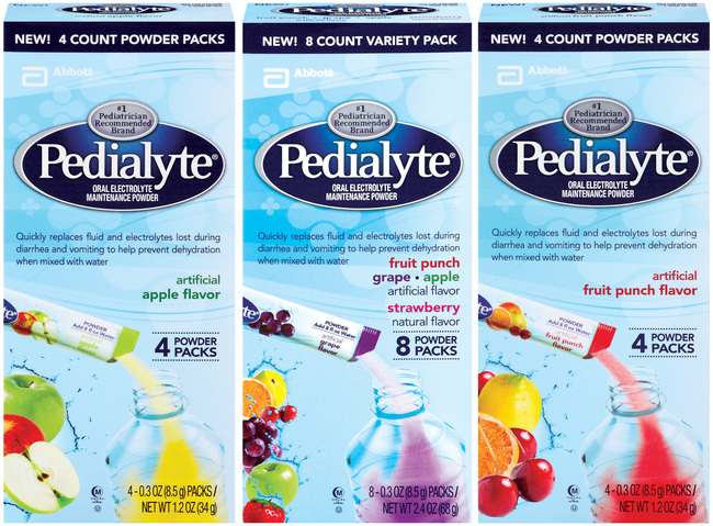 Get your Pedialyte on.  Pedialyte is a hydration fluid for kids that comes in freezer pop, juice and powder form. Designed to replace the fluids and electrolytes lost during diarrhea and vomiting, it's also great for adults who had a little too much to drink.