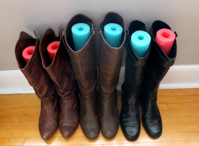 Use pool noodles to prop your boots up