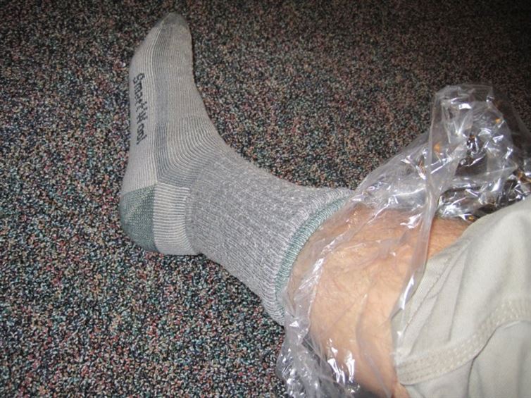Don't have waterproof shoes? Use plastic bags as liners