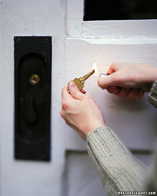 Thaw a frozen lock with a lighter and a key