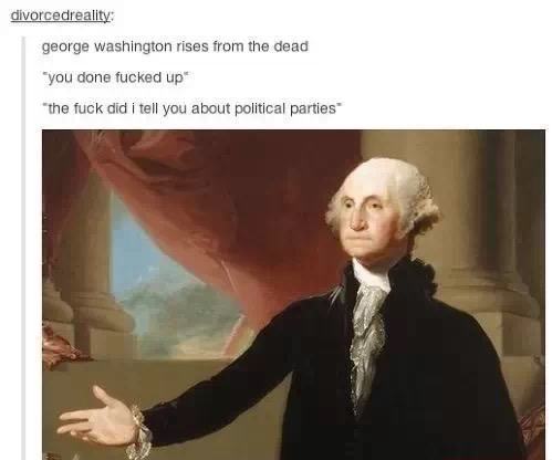 tumblr - apush memes - divorcedreality george Washington rises from the dead "you done fucked up the fuck did i tell you about political parties