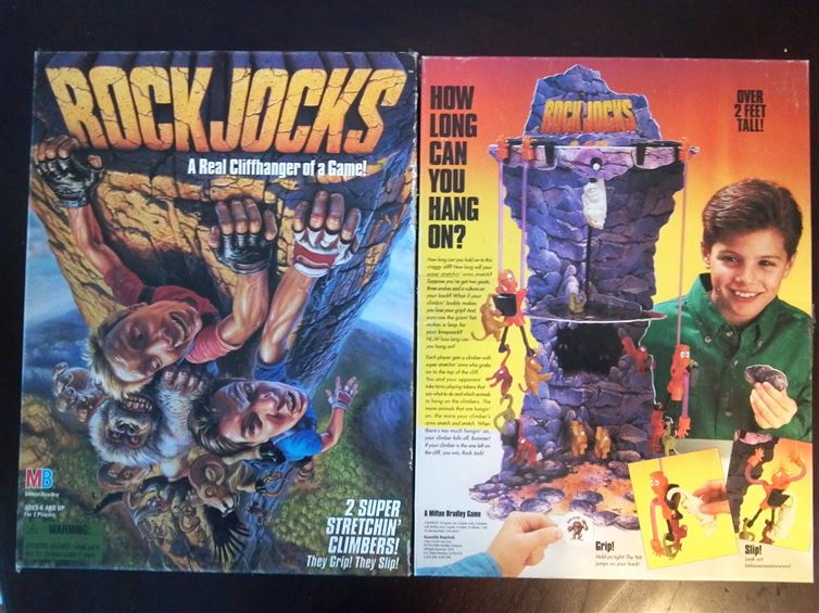 Rock Jocks:This game has a Yeti, which pretty much makes it the best game ever. Basically, you move your pieces around the cliff and stack pieces on top of each other. If it gets too heavy, it'll fall off. The goal is to be the last piece standing.