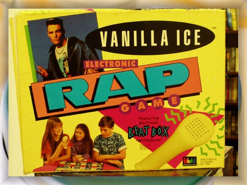 Vanilla Ice Electronic RAP Game:You use rhyming cards to complete the rap lines on the board. Once a rap line is complete, you rap it out loud in the "electronic beat box mike". The person with the most points at the end of the game wins the whole thing, and gets the privileged, nay- the honor, of rapping the entire board.