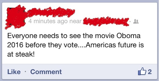 point - 4 minutes ago near Everyone needs to see the movie Oboma 2016 before they vote....Americas future is at steak! Comment B2