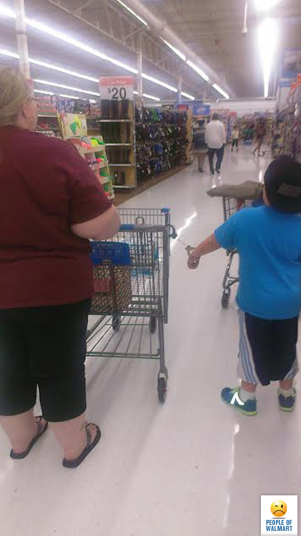 Handcuffs are no longer just for cops and fun in the bedroom, apparently they’re perfectly acceptable to use for parenting. Or, maybe that’s only in Walmart