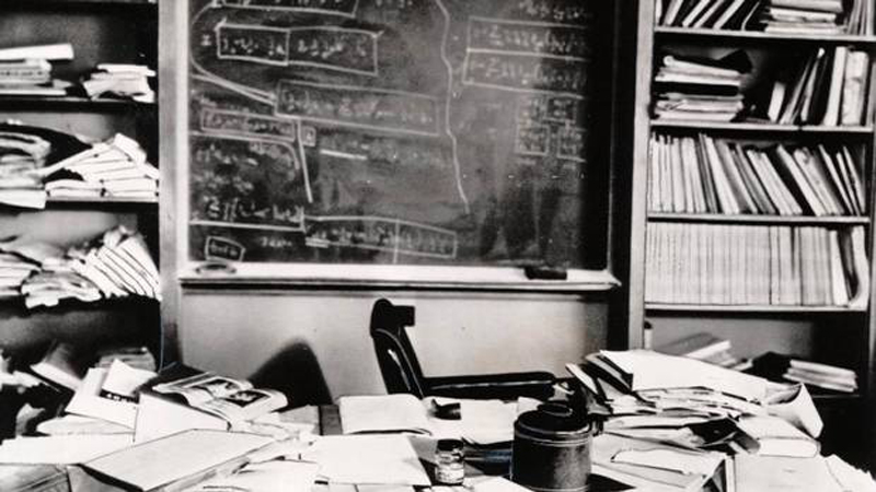 This is the desk of Albert Einstein just a few hours after his death.