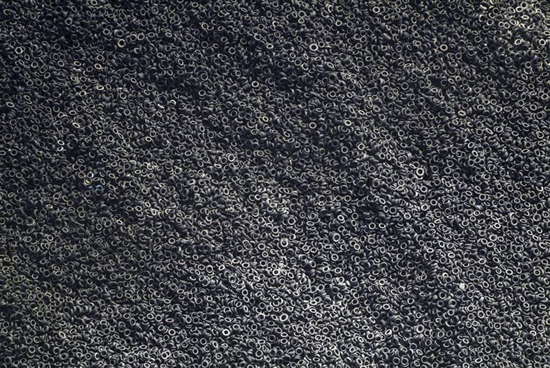 An aerial view of a tire dump.