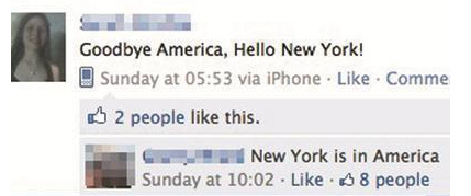 most epic facebook comebacks - Goodbye America, Hello New York! Sunday at via iPhone Comme 2 people this. New York is in America Sunday at . . 8 people