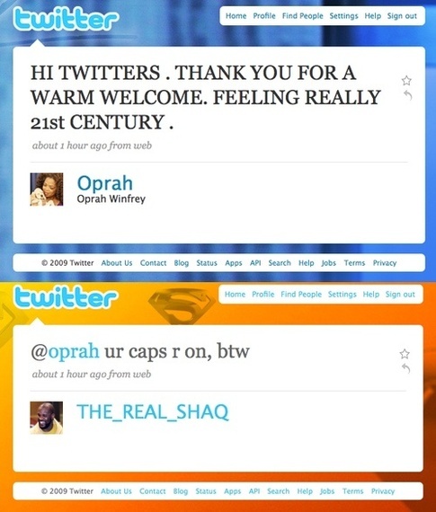 tweet - oprah first tweet - twitter Home Profile Find People Settings Help Sign out Hi Twitters. Thank You For A Warm Welcome. Feeling Really 21st Century. about 1 hour ago from web Oprah Oprah Winfrey 2009 Twitter About Us Contact Blog Status Apps Api Se
